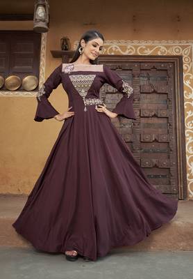 Brown colour heavy embroidered muslin silk designer kurti 2