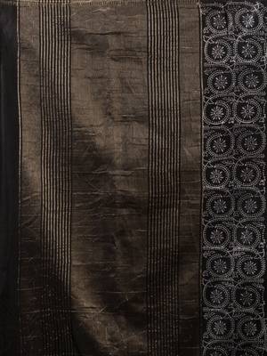 Black Blended Silk Handwoven Saree With Woven Zari Border 5
