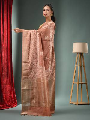 Beige Blended Silk Handwoven Saree With Woven Zari Border 3