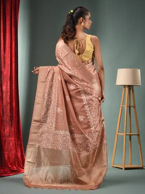 Beige Blended Silk Handwoven Saree With Woven Zari Border 4