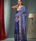 Blue Blended Silk Handwoven Saree With Woven Zari Border