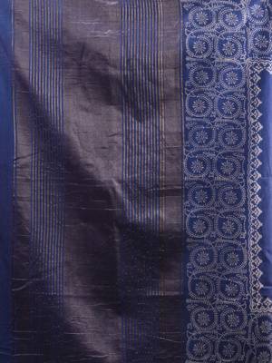Blue Blended Silk Handwoven Saree With Woven Zari Border 5