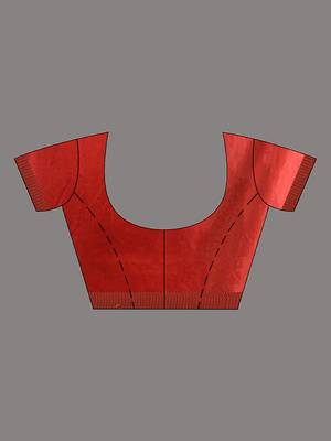 Red Blended Silk Handwoven Saree With Woven Zari Border 6