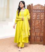 Warm olive kurta with wide leg pants