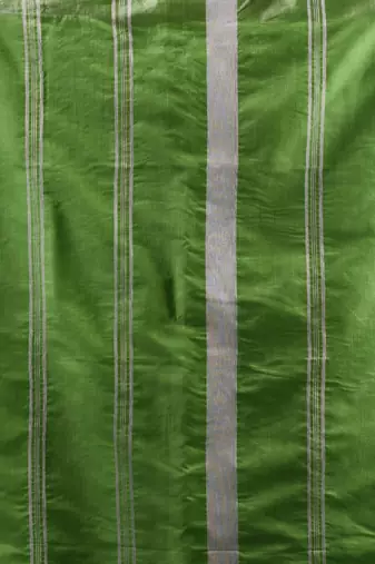 Parrot Green Cotton Blend Handwoven Saree With Zari Border