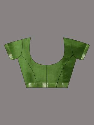 Parrot Green Cotton Blend Handwoven Saree With Zari Border 6