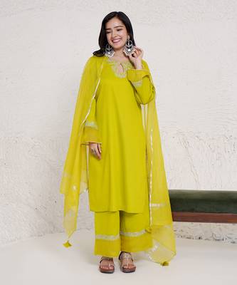Olive dori kurta with wide leg pants 1