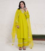 Olive dori kurta with wide leg pants