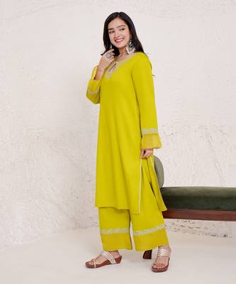 Olive dori kurta with wide leg pants 5