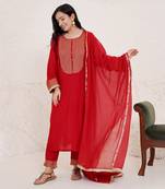Cherry zari kurta with narrow pants