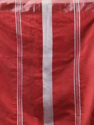 Red Cotton Blend Handwoven Saree With Zari Border 5