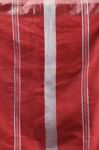 Red Cotton Blend Handwoven Saree With Zari Border