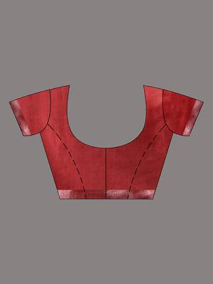 Red Cotton Blend Handwoven Saree With Zari Border 6