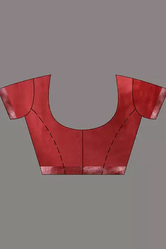 Red Cotton Blend Handwoven Saree With Zari Border