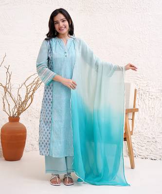 Aqua stripe kurta with wide leg pants 1