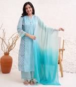 Aqua stripe kurta with wide leg pants