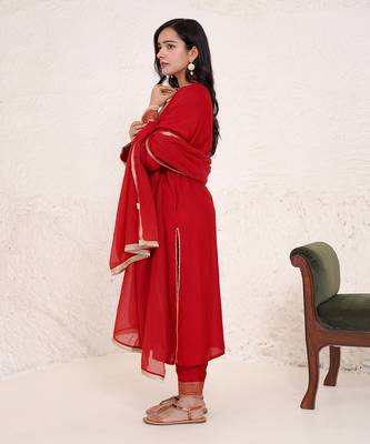 Cherry zari kurta with narrow pants 3