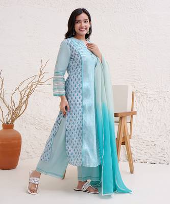 Aqua stripe kurta with wide leg pants 2