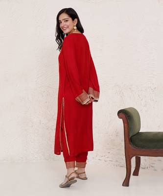 Cherry zari kurta with narrow pants 4