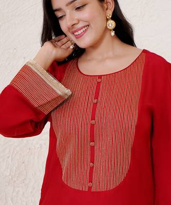 Cherry zari kurta with narrow pants 5
