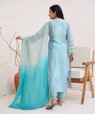 Aqua stripe kurta with wide leg pants 4