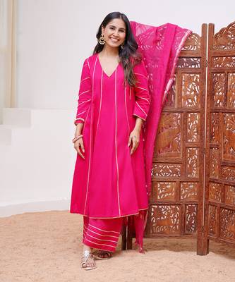 Fuchsia rosa anarkali with wide leg pants 1