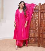 Fuchsia rosa anarkali with wide leg pants