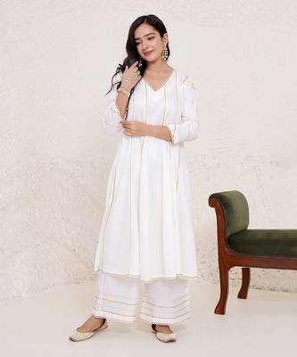 Ivory rosa anarkali with wide leg pants 3