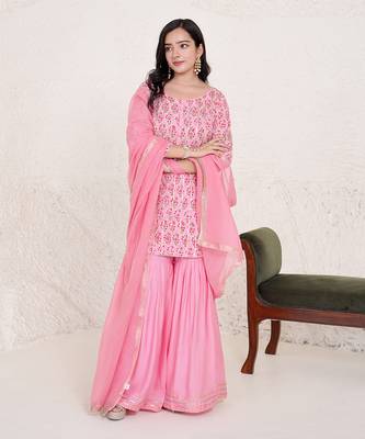 Rose gota kurti with gharara 1