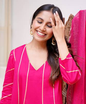Fuchsia rosa anarkali with wide leg pants 3