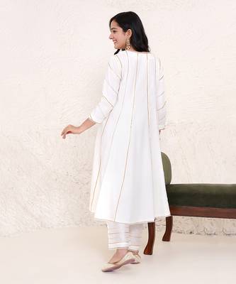 Ivory rosa anarkali with wide leg pants 5