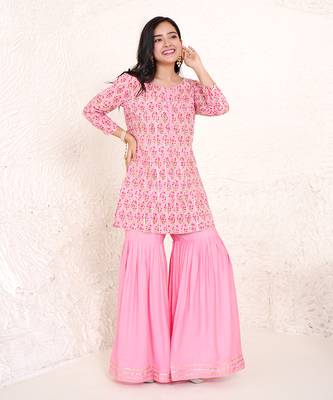 Rose gota kurti with gharara 4