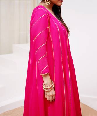 Fuchsia rosa anarkali with wide leg pants 5