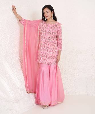 Rose gota kurti with gharara 5