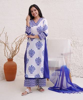 Floral chevron kurta with wide leg pants 1