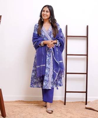Indigo chintz angrakha with narrow pants 1