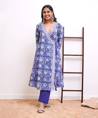 Indigo chintz angrakha with narrow pants 2