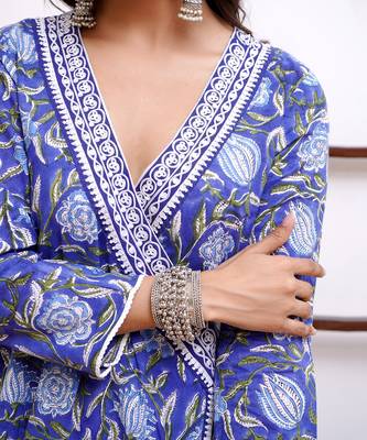 Indigo chintz angrakha with narrow pants 3