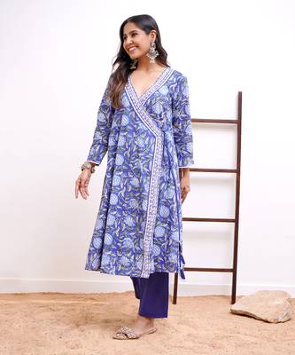 Indigo chintz angrakha with narrow pants 4