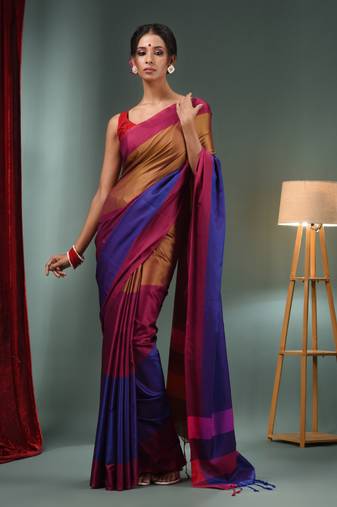 Multicolour Blended Silk Handwoven Soft Saree