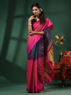 Grey Cotton Blend Handwoven Saree With Nakshi Designs 1