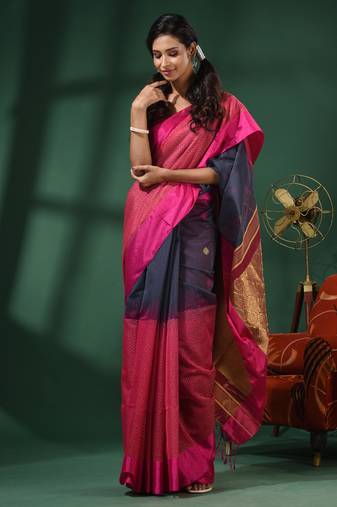 Grey Cotton Blend Handwoven Saree With Nakshi Designs
