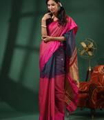Grey Cotton Blend Handwoven Saree With Nakshi Designs