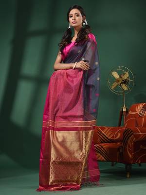 Grey Cotton Blend Handwoven Saree With Nakshi Designs 3