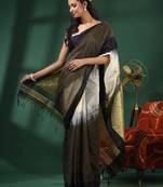 White Cotton Blend Handwoven Saree With Nakshi Designs