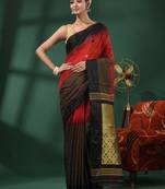 Red Cotton Blend Handwoven Saree With Nakshi Designs