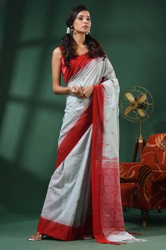 Sea Green Cotton Handwoven Saree With Texture Designs