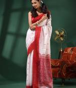 White Cotton Handwoven Saree With Texture Designs