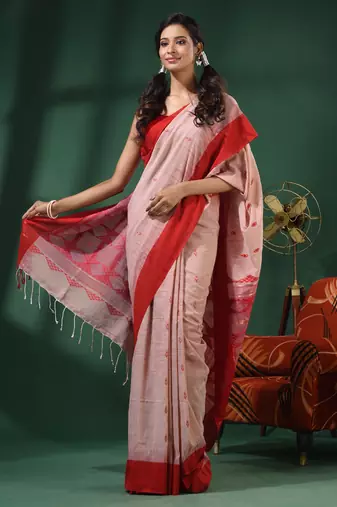 Beige Cotton Handwoven Saree With Texture Designs