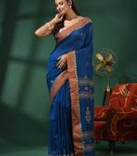 Teal Blue Cotton Handwoven Saree With Texture Motifs